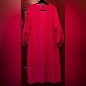 SHEIN Pink Embroidered Midi Dress